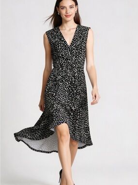 BCBGMaxazria sleeveless wrap dress high-low cadet combo black and white Sz XS